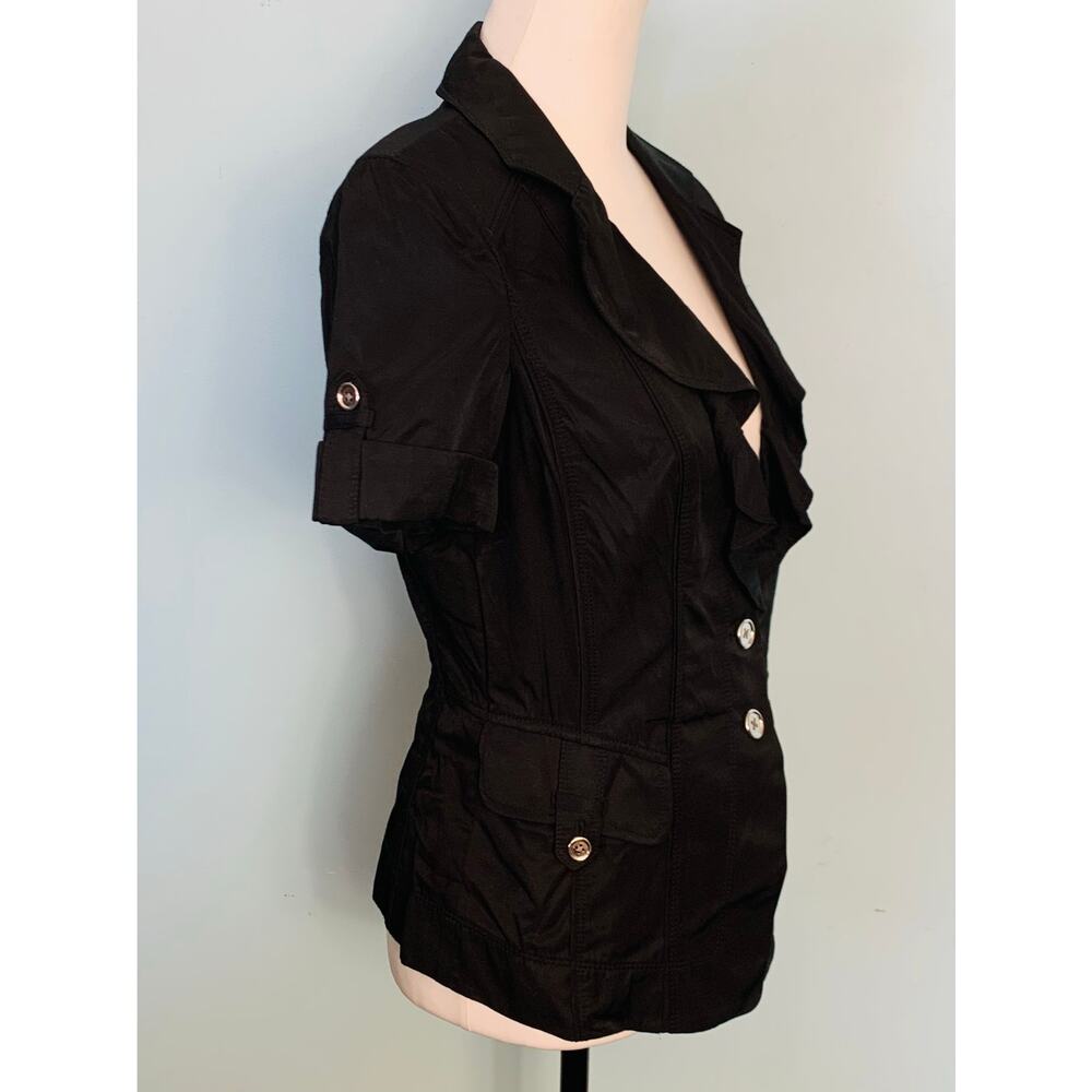 WHBM Black Ruffle Lapel Short Sleeve Blazer Size 4 - Picture 4 of 7